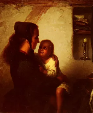 Maternal Bliss by Johann Georg Meyer Von Bremen Oil Painting