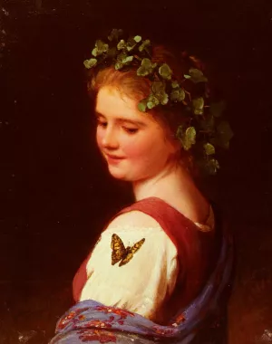 The Butterfly by Johann Georg Meyer Von Bremen Oil Painting