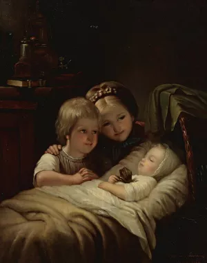 The New Brother by Johann Georg Meyer Von Bremen Oil Painting