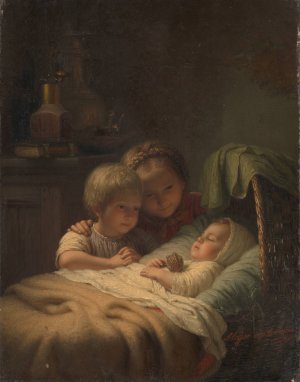 The youngest brother by Johann Georg Meyer Von Bremen Oil Painting