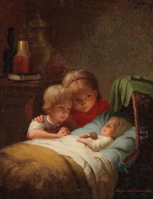 Well-Guarded Sleep by Johann Georg Meyer Von Bremen Oil Painting
