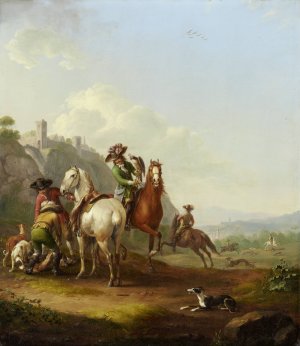 Hare-Hunt with Falconer by Johann Georg Pforr Oil Painting