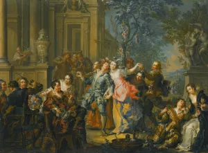 An Elegant Company Making Merry Outside A Palace by Johann Georg Platzer Oil Painting