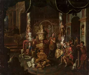 In the painter's studio by Johann Georg Platzer Oil Painting