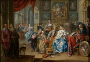 Interior with a concert and card players by Johann Georg Platzer Oil Painting