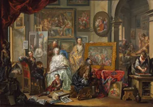 The Artist's Studio by Johann Georg Platzer Oil Painting