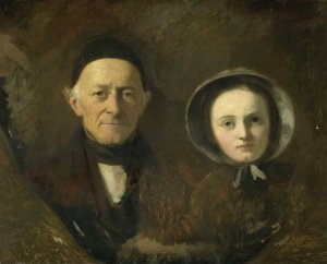 Portrait of Johann Joseph Hermann, the Artist's Father-in-Law, with his Grandchild Ida Schwartze, the Artist's oldest Daughter by Johann Georg Schwartze Oil Painting