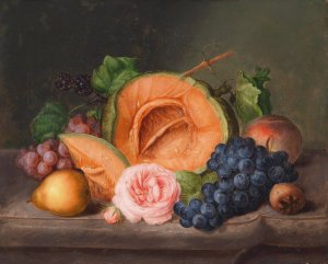 Stillleben mit Kurbis und Rose by Johann Georg Seitz Oil Painting
