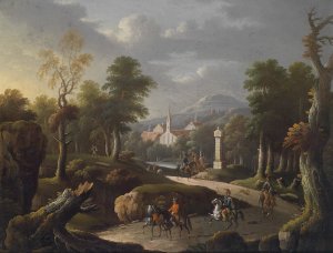 Bergige Landschaft mit Reisenden by Johann Georg Von Bemmel Oil Painting