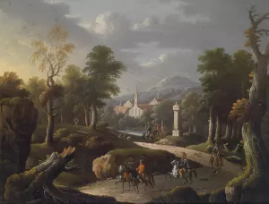 Bergige Landschaft mit Reisenden by Johann Georg Von Bemmel Oil Painting