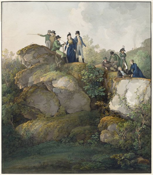 A Royal Party Admiring the Sunset atop the Hesselberg Mountain  by Johann Georg Von Dillis - Hand-Painted Oil Painting Reproduction