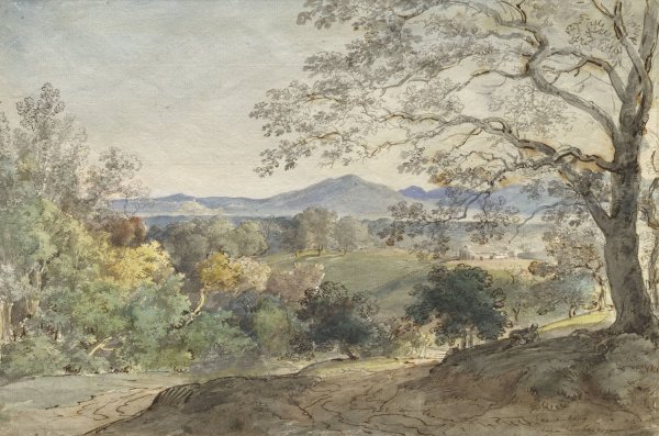 A View across the Inn Valley to the Alps and Neubeuern  by Johann Georg Von Dillis - Hand-Painted Oil Painting Reproduction