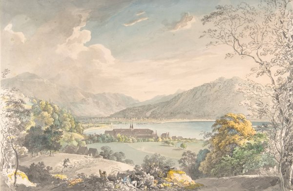 View of the Monastery in Tegernsee seen from the north-east  by Johann Georg Von Dillis - Hand-Painted Oil Painting Reproduction
