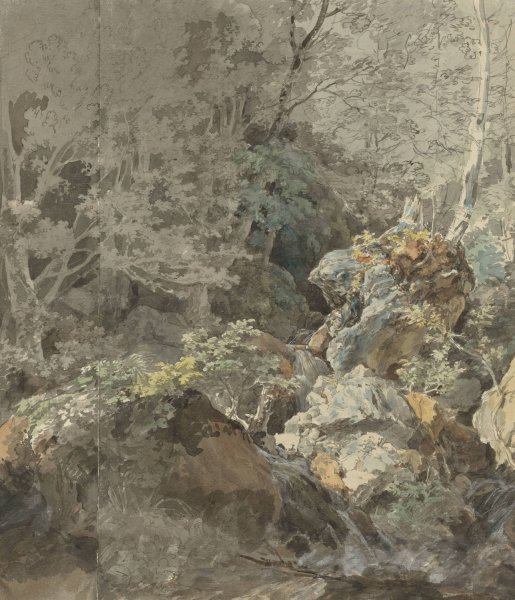 Waterfalls in a Mountain Forest  by Johann Georg Von Dillis - Hand-Painted Oil Painting Reproduction