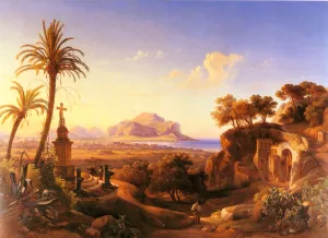Figures Before a Shrine with a View of Palermo Beyond painting by Johann George Gmelin