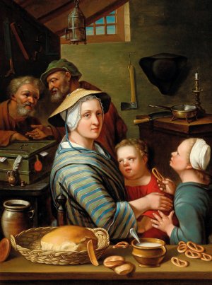 A Kitchen Interior With Figures by Johann Gerlach Lambert Oil Painting