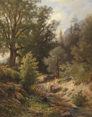 Badende Knaben am Bachufer by Johann (Giovanni) Varrone Oil Painting