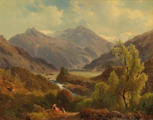 The BOcksteiner Valley with the Rathausberg, Wildbad Gastein, Upper Austria by Johann (Giovanni) Varrone Oil Painting