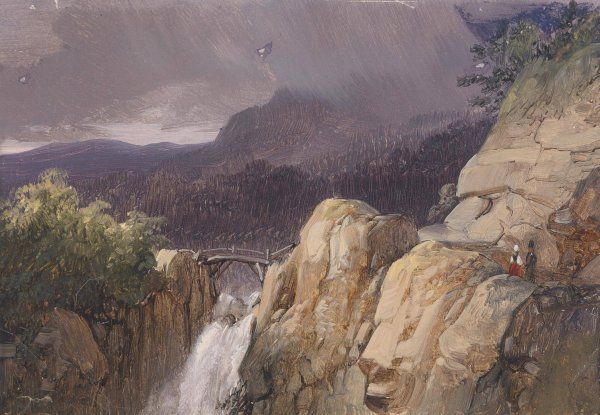 Main Product Photo of ubergang uber den Wasserfall Painting by Johann (Giovanni) Varrone