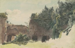 Ancient Roman Ruins Overgrown with Trees and Bushes by Johann Gottfried Klinsky Oil Painting