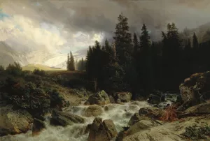 Mountain landscape by Johann Gottfried Steffan Oil Painting