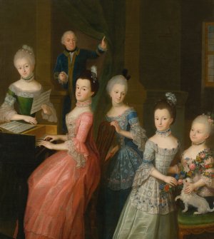 Portrait Of Count Johann Casemir Von Schlieben And His Five Daughters by Johann Gottlieb Becker Oil Painting