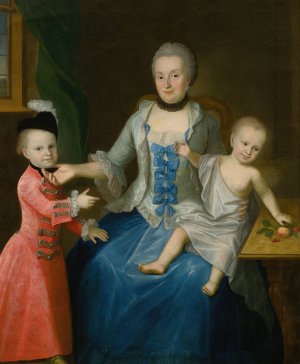 Portrait Of Fridericia Adolphina Countess Von Schlieben And Her Two Sons, Gotthelf Sigismund And Adolf Friedrich by Johann Gottlieb Becker Oil Painting