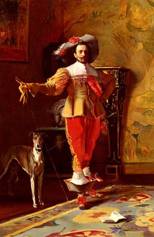 A Cabalier And His Hound by Johann Hamza Oil Painting