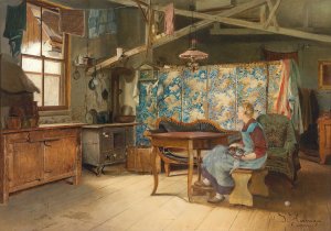 Bauerninterieur Zurich by Johann Hamza Oil Painting