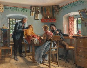 Choosing new shawls at home by Johann Hamza Oil Painting
