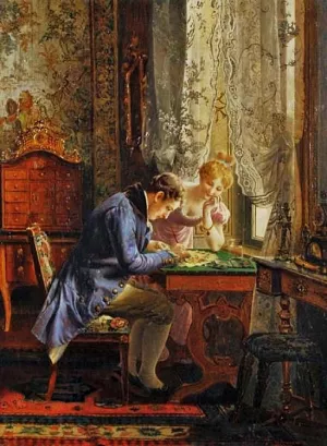 Decorating a Fan Oil painting by Johann Hamza