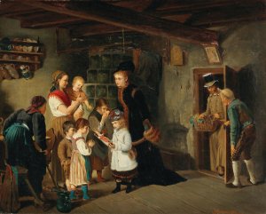 Gifts from St Nicholas by Johann Hamza Oil Painting