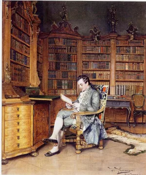 Library by Johann Hamza - Oil Painting Reproduction