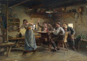 Musikalische Unterhaltung auf der Alm by Johann Hamza Oil Painting