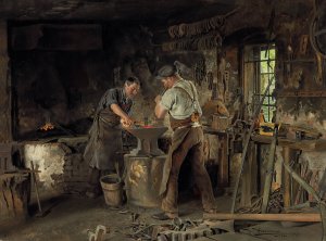 The Blacksmith's Forge by Johann Hamza Oil Painting