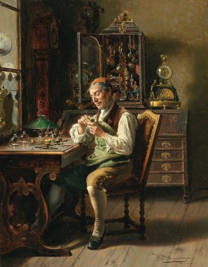 The Clock Maker by Johann Hamza Oil Painting