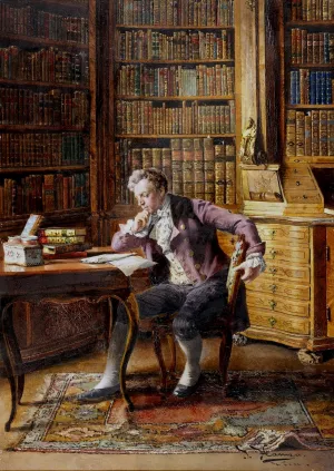 The Library by Johann Hamza - Oil Painting Reproduction