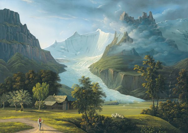 The Glacier Of Grindelwald With Mountain Peaks FieschhOrner And HOrnligrat by Johann Heinrich Bleuler - Hand-Painted Oil Painting Reproduction