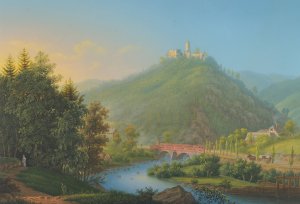 View of Kynsburg over the Weistritz River Valley in Silesia by Johann Heinrich Bleuler Oil Painting