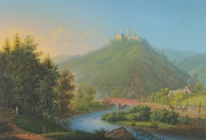 View of Kynsburg over the Weistritz River Valley in Silesia by Johann Heinrich Bleuler Oil Painting