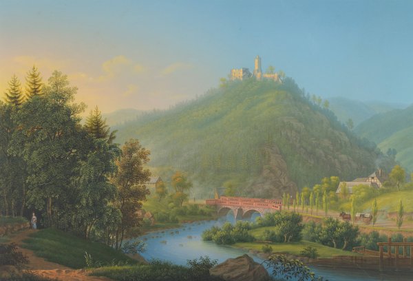 View of Kynsburg over the Weistritz River Valley in Silesia  by Johann Heinrich Bleuler - Hand-Painted Oil Painting Reproduction