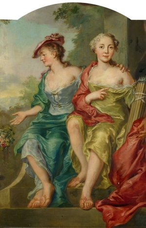 Double Portrait of Two Ladies as Sheperdess by Johann Heinrich Keller Oil Painting