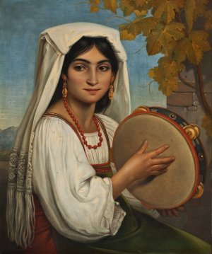 Roman Woman With Tambourine by Johann Heinrich Richter Oil Painting