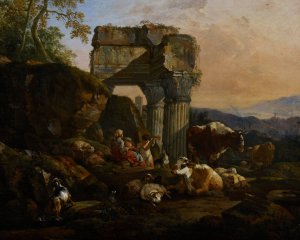 Roman Landscape with Cattle and Shepherds by Johann Heinrich Roos Oil Painting