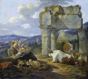 Roman Shepherd's Family with their Flock by Johann Heinrich Roos Oil Painting