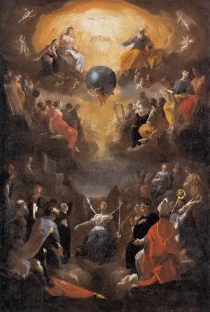 Adoration of the Holy Trinity by Johann Heinrich Schoenfeld - Oil Painting Reproduction