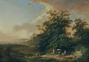 Landschaft Mit Reisenden An Einem Flussufer Oil painting by Johann Heinrich Wuest