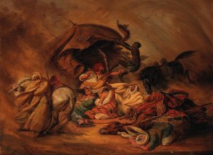 A Caravan In The Desert In A Simoom by Johann Hermann Kretzschmer Oil Painting