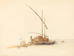 Wine Barrels Loaded onto a Sailing Barge at Vevey Oil painting by Johann Jacob Ulrich