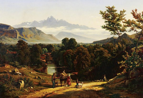 Travelers In A Valley by Johann Jakob Biedermann - Hand-Painted Oil Painting Reproduction